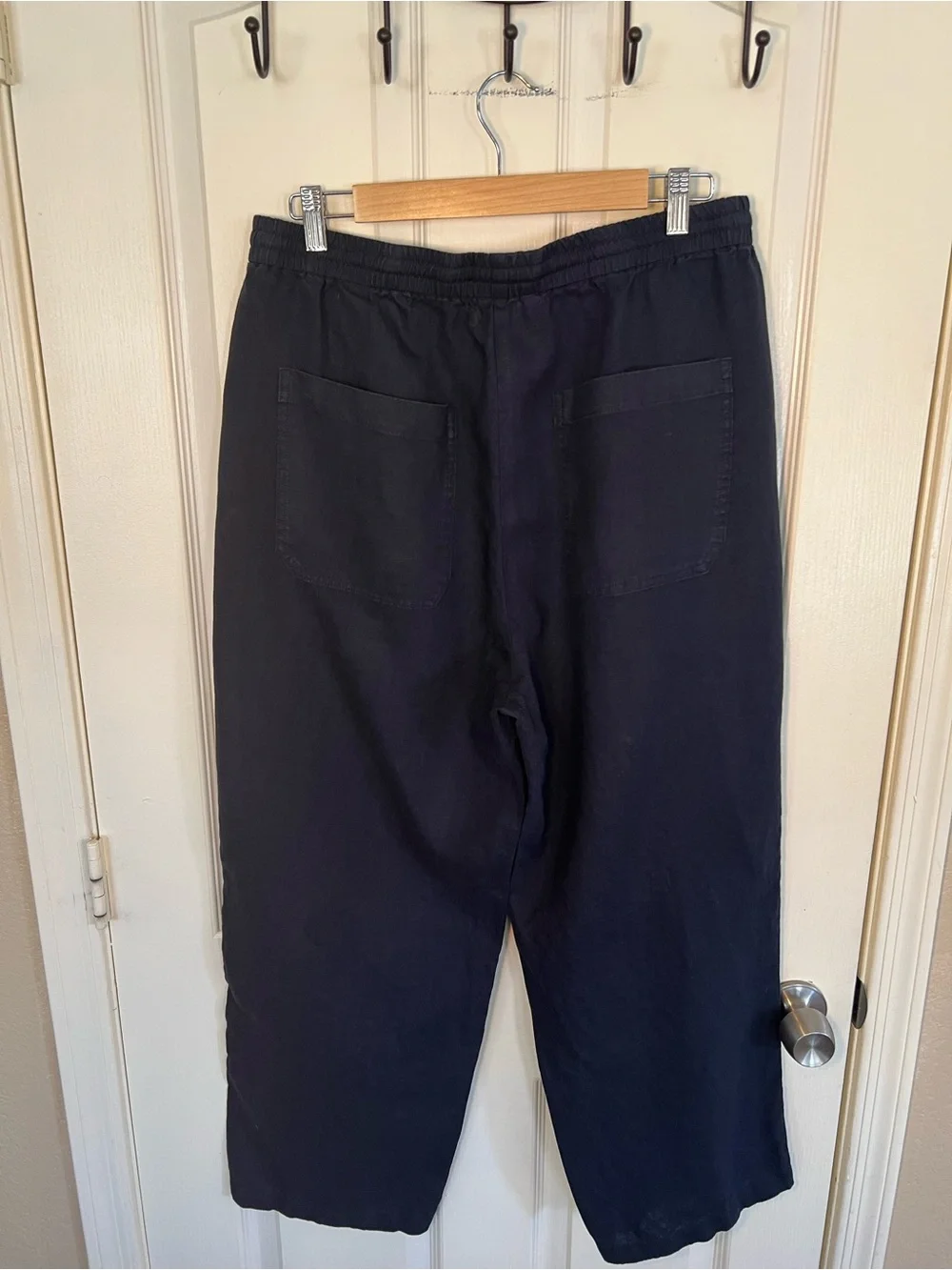 Banana Republic 100% Linen Wide Leg Pants Navy Blue Drawstring Size Large
